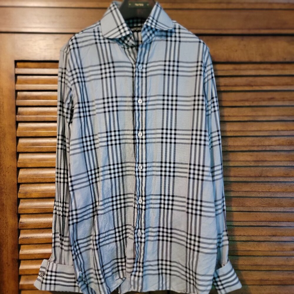 TOM FORD MENS DRESS SHIRT black and white checkered 40x15.75 SIZE